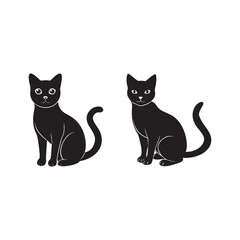 two cat silhouette vector, black and white silhouette, vector and illustration