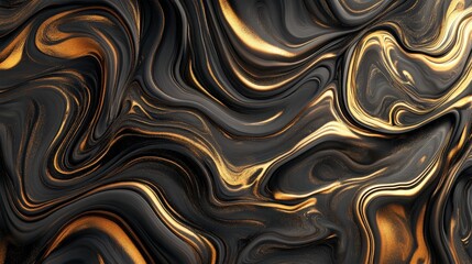 Flowing liquid gold and black abstract art background
