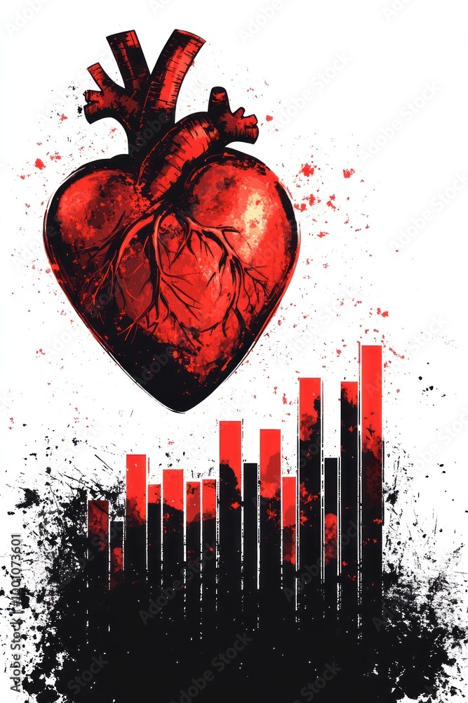 Canvas Prints A stylized red heart illustration above a bar graph, symbolizing passion and data.