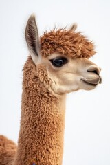 Obraz premium Close-up portrait of a fluffy alpaca with a curious expression