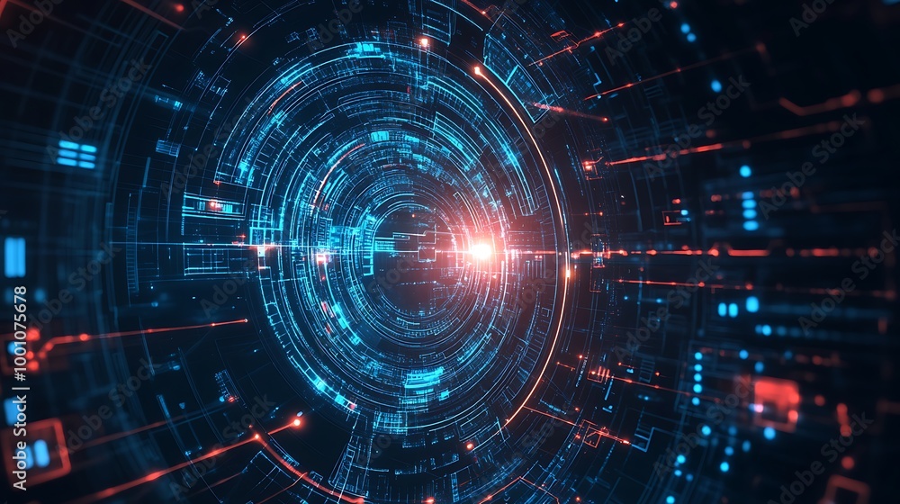 Aufkleber Abstract digital technology background with glowing lines and circles.