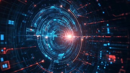 Fototapeta premium Abstract digital technology background with glowing lines and circles.
