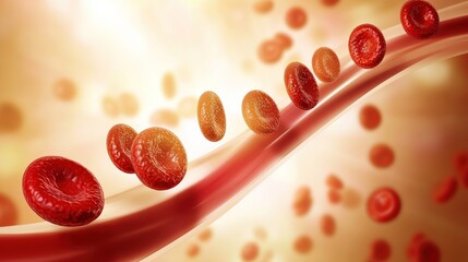Fototapeta premium Illustration of red blood cells flowing through blood vessels, highlighting circulation.