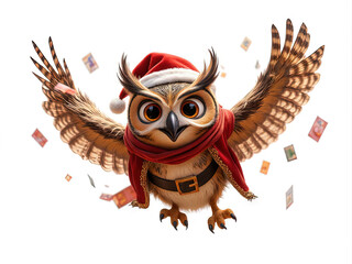 Hoot Hoot Holidays: Festive Owl in Flight - Generated by Generative AI