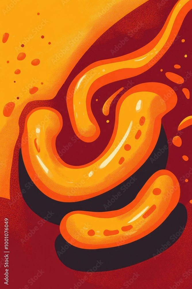 Poster Abstract illustration featuring vibrant orange shapes on a warm background.