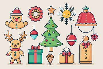 Various Christmas decorations and character illustration clip art
