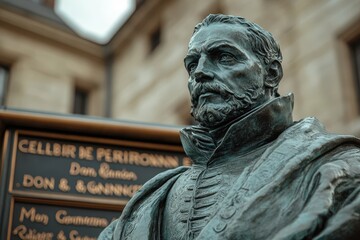 bronze statue of a man with a beard and coat