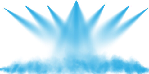 Stage with directional blue light and light smoke on transparent background, neon light, empty stage and studio room with floating blue smoke. For product demonstrations. PNG.