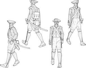 Vector sketch illustration design of soldiers in royal era uniforms preparing for battle with sword weapons