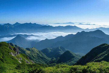 Breathtaking mountain landscape with rolling hills and clouds