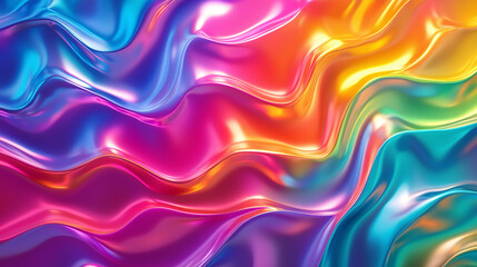 Obraz premium Vibrant Waves of Glossy Colorful Liquid Silk Reflecting Pink Blue and Orange Light