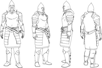 Vector sketch illustration design of warrior knight in armor of royal era