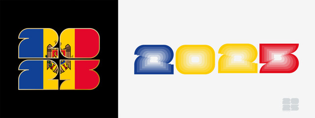 Year 2025 with flag of Moldova and in color palate of Moldova flag. Happy New Year 2025 in two different style.