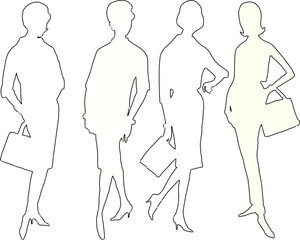 Vector sketch illustration design, silhouette of a female model demonstrating fashion clothes