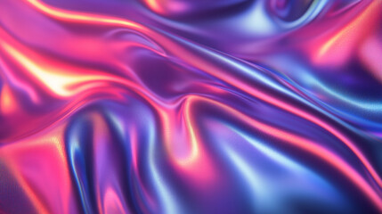 Obraz premium Elegant Flowing Satin-Like Fabric with Shimmering Neon Blue and Pink Light Reflection Abstract Background