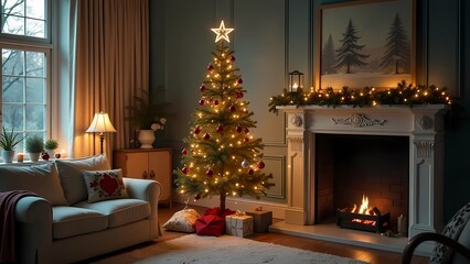 Fototapeta premium Christmas decorations on the tree. Christmas ornaments. atmosphere of coziness and warmth.