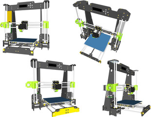 Vector sketch illustration of 3d printer technology design for making imitation goods