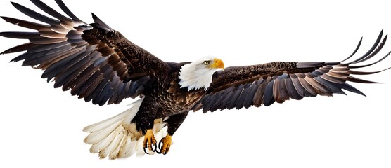 Fototapeta premium Majestic Bald Eagle Soaring High with Wings Spread Wide