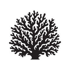 Coral Reef Silhouette Design - Under The Sea Plant Vector illustration in black and white - Marine Habitat Plants Clipart