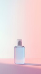 Minimalist bottle with soft pastel background, ideal for showcasing beauty products or skincare items in a modern setting.