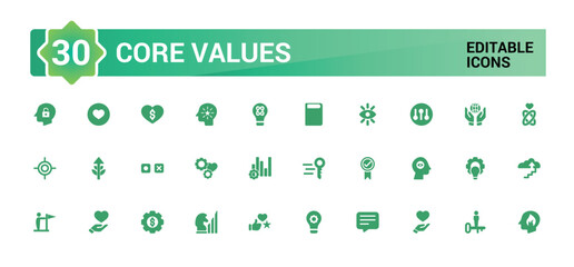 Core values icon set, filled style icons, commitment, filled icon set, glyph for web and ui. Solid icons pack. Vector illustration.