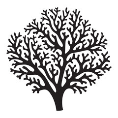 Coral Reef Silhouette Design - Under The Sea Plant Vector illustration in black and white - Marine Habitat Plants Clipart