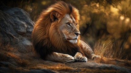 Naklejka premium Majestic lion resting in natural habitat