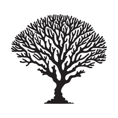 Coral Reef Silhouette Design - Under The Sea Plant Vector illustration in black and white - Marine Habitat Plants Clipart