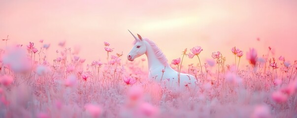 Mythical unicorn in meadow, fantasy, pastel colors, watercolor