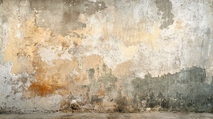 Obraz premium Weathered grunge texture of a cracked and peeling cement wall, with a small section of brown paint.