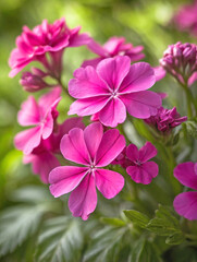 Fototapeta premium Bright Pink Phlox Bloom with a Soft Green Garden Background
