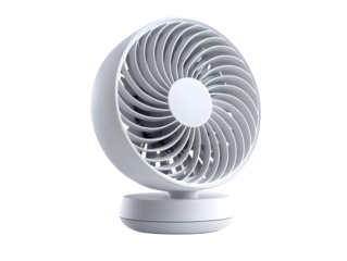 Modern white table fan on an isolated background, providing a refreshing breeze in any space.
