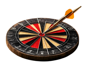 Dartboard with a dart lodged in the bullseye, showcasing precision and skill in a fun game.
