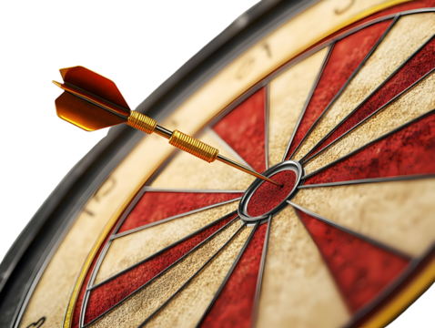 Close-up of a dartboard with an arrow hitting the bullseye, representing focus and precision in leisure activities.