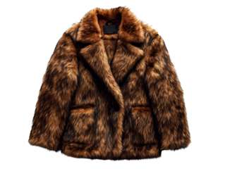 Stylish faux fur coat featuring a trendy design and rich brown tones, perfect for modern fashion lovers.
