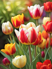 Fototapeta premium Tulip in a Natural Garden Setting with Blurred Colors:
