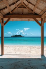 Tropical beach paradise with wooden gazebo