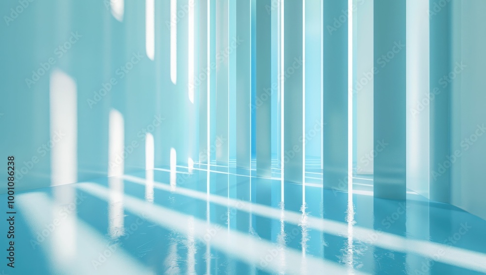 Aufkleber abstract light patterns in a serene blue space with reflections on the surface