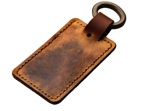 A vintage leather keychain with a rustic design, perfect for personalization or as a gift.