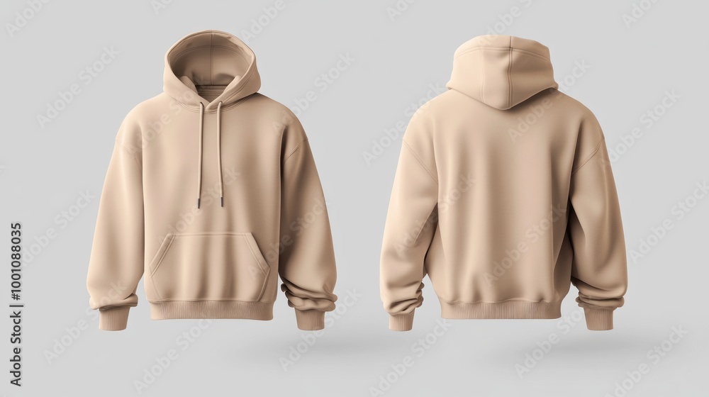 Wall mural front and back beige hoodie mock up