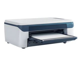 Modern multifunction printer on a white isolated background.