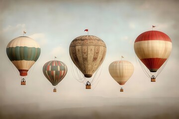 Vintage hot air balloon festival, steampunk, sepia tones, watercolor