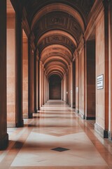 Fototapeta premium A serene corridor with arches and soft lighting, emphasizing architectural elegance.