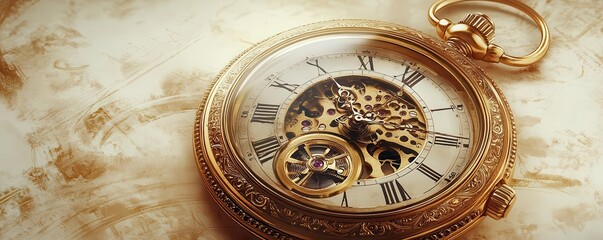 Obraz premium Vintage pocket watch with intricate details, steampunk, sepia, sketch