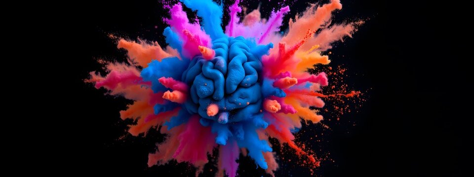 Colorful Powder Explosion Around A Human Brain