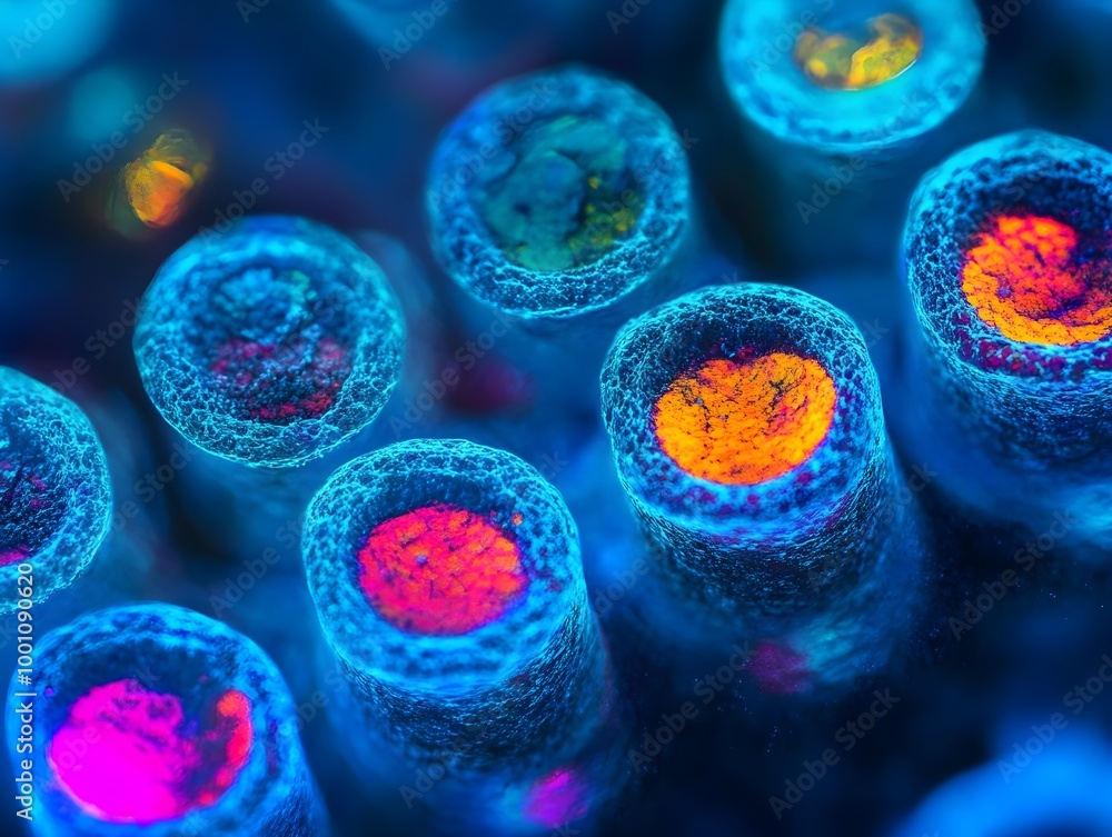 Poster Close-Up View of Colorful Microstructures Under Microscope