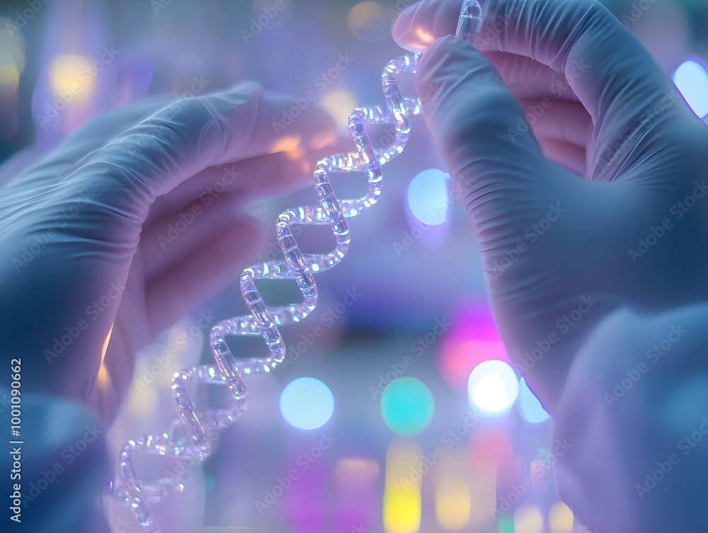 Aufkleber hands holding dna model in laboratory setting