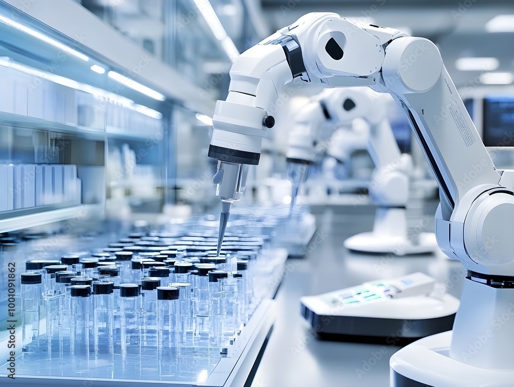 Poster robotic arm in modern laboratory setting
