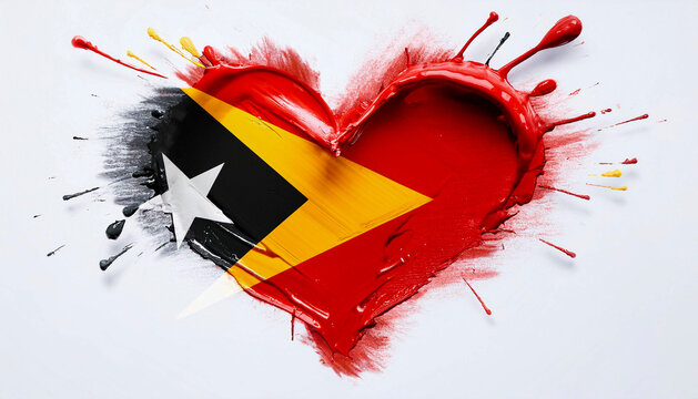 Paint stain in the shape of a heart in the colours of the East Timorese flag