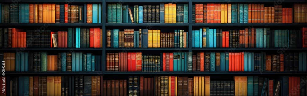 Poster a vibrant array of books forms a seamless, eye-catching bookcase pattern